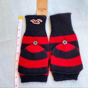 Hollister Red and Black Fingerless Mitten Gloves